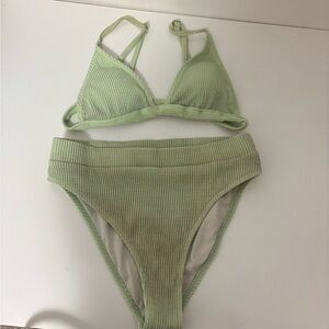 ROMWE Light Green Ribbed Triangle Bikini Set